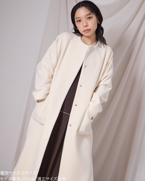 画像をギャラリービューアに読み込む, ノーカラーウールロングコート(Japan Fabric)【561】
