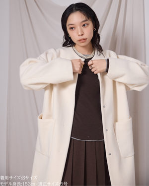 147_ichi_yon_nana】ノーカラーウールロングコート(Japan Fabric)|低 147_ichi_yon_nana】ノーカラーウールロングコート(Japan Fabric)|低