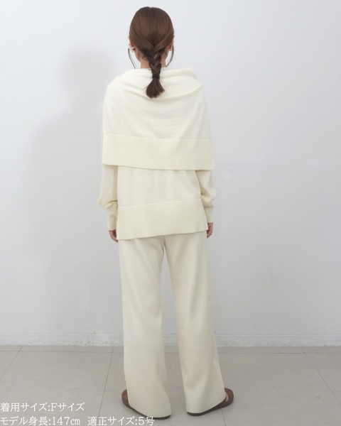 画像をギャラリービューアに読み込む, 低身長向けトップス/低身長用/小柄ワトップス/小柄用/147㎝/SSサイス/XSサイズ/インナー/クルーニット/低身長/ウール/ウールインナー/カーデ風ストール付き/デザインニット
