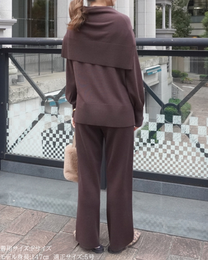 低身長向けトップス/低身長用/小柄ワトップス/小柄用/147㎝/SSサイス/XSサイズ/インナー/クルーニット/低身長/ウール/ウールインナー/カーデ風ストール付き/デザインニット