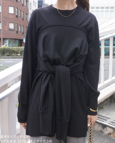 画像をギャラリービューアに読み込む, 低身長向けトップス/低身長用/小柄ワトップス/小柄用/147㎝/SSサイス/XSサイズ/インナー/クルーニット/低身長/ウール/ウールインナー/カーデ風ストール付き/デザインニット
