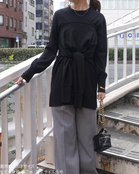 画像をギャラリービューアに読み込む, 低身長向けトップス/低身長用/小柄ワトップス/小柄用/147㎝/SSサイス/XSサイズ/インナー/クルーニット/低身長/ウール/ウールインナー/カーデ風ストール付き/デザインニット
