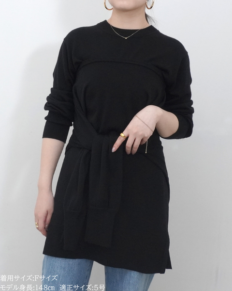 画像をギャラリービューアに読み込む, 低身長向けトップス/低身長用/小柄ワトップス/小柄用/147㎝/SSサイス/XSサイズ/インナー/クルーニット/低身長/ウール/ウールインナー/カーデ風ストール付き/デザインニット
