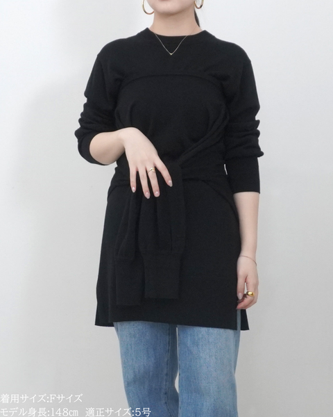 画像をギャラリービューアに読み込む, 低身長向けトップス/低身長用/小柄ワトップス/小柄用/147㎝/SSサイス/XSサイズ/インナー/クルーニット/低身長/ウール/ウールインナー/カーデ風ストール付き/デザインニット
