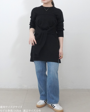 低身長向けトップス/低身長用/小柄ワトップス/小柄用/147㎝/SSサイス/XSサイズ/インナー/クルーニット/低身長/ウール/ウールインナー/カーデ風ストール付き/デザインニット