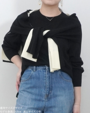 低身長向けトップス/低身長用/小柄ワトップス/小柄用/147㎝/SSサイス/XSサイズ/インナー/クルーニット/低身長/ウール/ウールインナー/カーデ風ストール付き/デザインニット