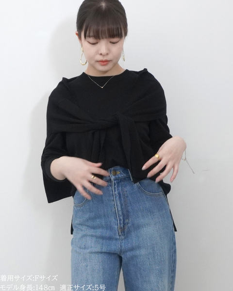 画像をギャラリービューアに読み込む, 低身長向けトップス/低身長用/小柄ワトップス/小柄用/147㎝/SSサイス/XSサイズ/インナー/クルーニット/低身長/ウール/ウールインナー/カーデ風ストール付き/デザインニット
