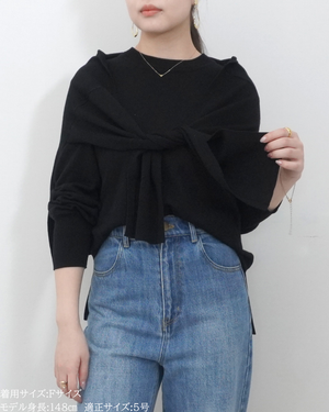 う低身長向けトップス/低身長用/小柄ワトップス/小柄用/147㎝/SSサイス/XSサイズ/インナー/クルーニット/低身長/ウール/ウールインナー/カーデ風ストール付き/デザインニット