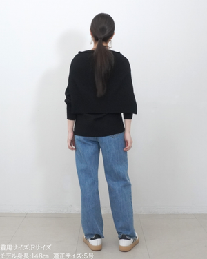 低身長向けトップス/低身長用/小柄ワトップス/小柄用/147㎝/SSサイス/XSサイズ/インナー/クルーニット/低身長/ウール/ウールインナー/カーデ風ストール付き/デザインニット