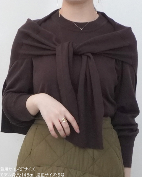 画像をギャラリービューアに読み込む, 低身長向けトップス/低身長用/小柄ワトップス/小柄用/147㎝/SSサイス/XSサイズ/インナー/クルーニット/低身長/ウール/ウールインナー/カーデ風ストール付き/デザインニット
