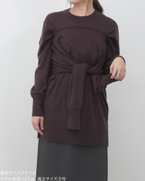 画像をギャラリービューアに読み込む, 低身長向けトップス/低身長用/小柄ワトップス/小柄用/147㎝/SSサイス/XSサイズ/インナー/クルーニット/低身長/ウール/ウールインナー/カーデ風ストール付き/デザインニット
