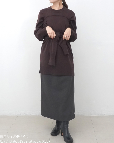 画像をギャラリービューアに読み込む, 低身長向けトップス/低身長用/小柄ワトップス/小柄用/147㎝/SSサイス/XSサイズ/インナー/クルーニット/低身長/ウール/ウールインナー/カーデ風ストール付き/デザインニット
