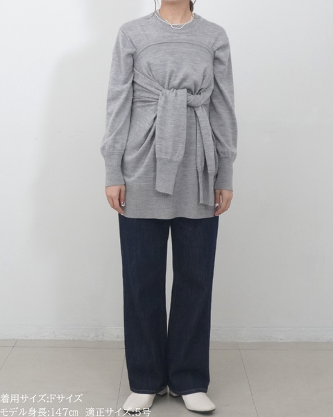 画像をギャラリービューアに読み込む, 低身長向けトップス/低身長用/小柄ワトップス/小柄用/147㎝/SSサイス/XSサイズ/インナー/クルーニット/低身長/ウール/ウールインナー/カーデ風ストール付き/デザインニット
