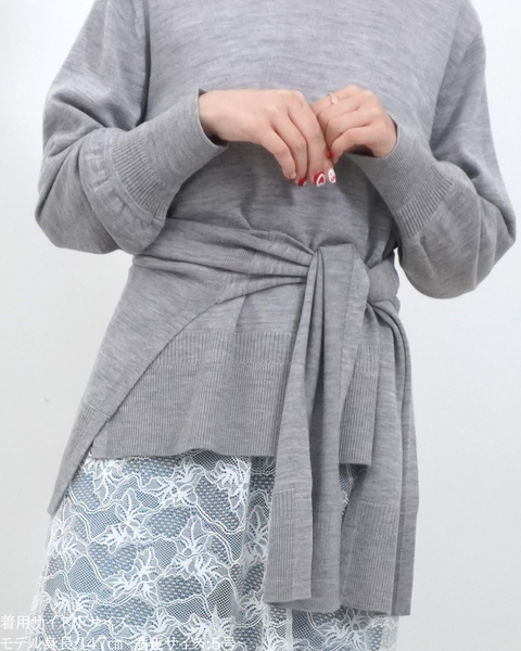 画像をギャラリービューアに読み込む, 低身長向けトップス/低身長用/小柄ワトップス/小柄用/147㎝/SSサイス/XSサイズ/インナー/クルーニット/低身長/ウール/ウールインナー/カーデ風ストール付き/デザインニット
