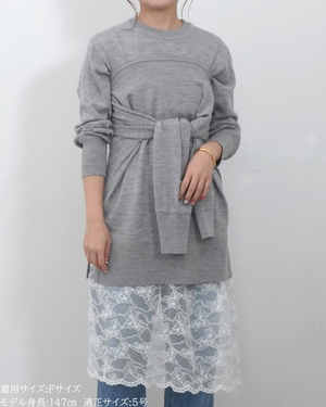 低身長向けトップス/低身長用/小柄ワトップス/小柄用/147㎝/SSサイス/XSサイズ/インナー/クルーニット/低身長/ウール/ウールインナー/カーデ風ストール付き/デザインニット