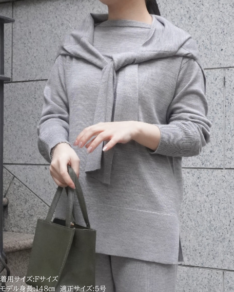 画像をギャラリービューアに読み込む, 低身長向けトップス/低身長用/小柄ワトップス/小柄用/147㎝/SSサイス/XSサイズ/インナー/クルーニット/低身長/ウール/ウールインナー/カーデ風ストール付き/デザインニット/ボートネックニット/ボートネック/ウール100%
