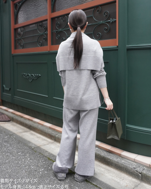 低身長向けトップス/低身長用/小柄ワトップス/小柄用/147㎝/SSサイス/XSサイズ/インナー/クルーニット/低身長/ウール/ウールインナー/カーデ風ストール付き/デザインニット/ボートネックニット/ボートネック/ウール100%