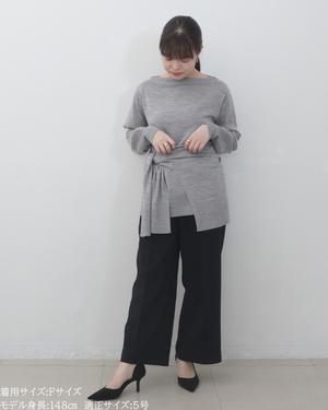 低身長向けトップス/低身長用/小柄ワトップス/小柄用/147㎝/SSサイス/XSサイズ/インナー/クルーニット/低身長/ウール/ウールインナー/カーデ風ストール付き/デザインニット/ボートネックニット/ボートネック/ウール100%