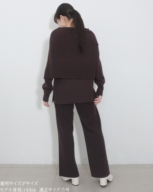 低身長向けトップス/低身長用/小柄ワトップス/小柄用/147㎝/SSサイス/XSサイズ/インナー/クルーニット/低身長/ウール/ウールインナー/カーデ風ストール付き/デザインニット/ボートネックニット/ボートネック/ウール100%