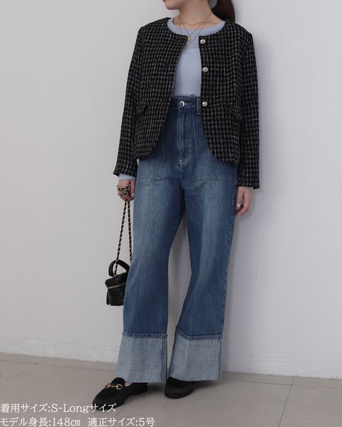 画像をギャラリービューアに読み込む, 低身長パンツ/低身長用ボトム/ボトム/デニムパンツ/小柄用/XSサイズ/SSサイズ/147㎝/低身長ブランド/低身長デニムパンツ/韓国風/小柄韓国/デニム/ロールアップデニム/低身長/小柄/小柄デニム
