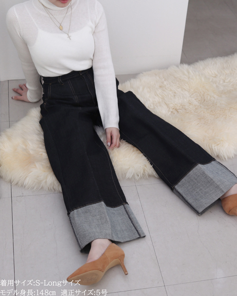 画像をギャラリービューアに読み込む, 低身長パンツ/低身長用ボトム/ボトム/デニムパンツ/小柄用/XSサイズ/SSサイズ/147㎝/低身長ブランド/低身長デニムパンツ/韓国風/小柄韓国/デニム/ロールアップデニム/低身長/小柄/小柄デニム
