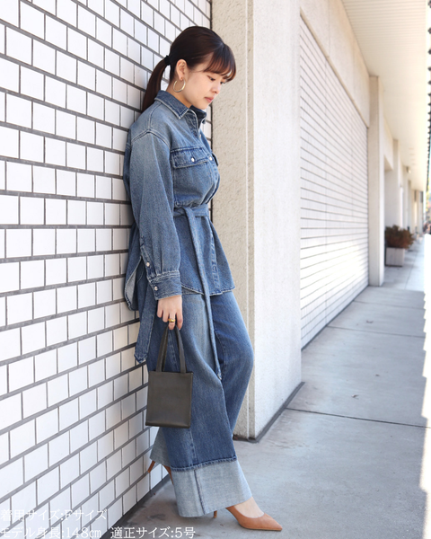 画像をギャラリービューアに読み込む, 小柄ブランド/低身長ブランド/低身長/小柄/小柄シャツ/デニムシャツ/リボンシャツ
