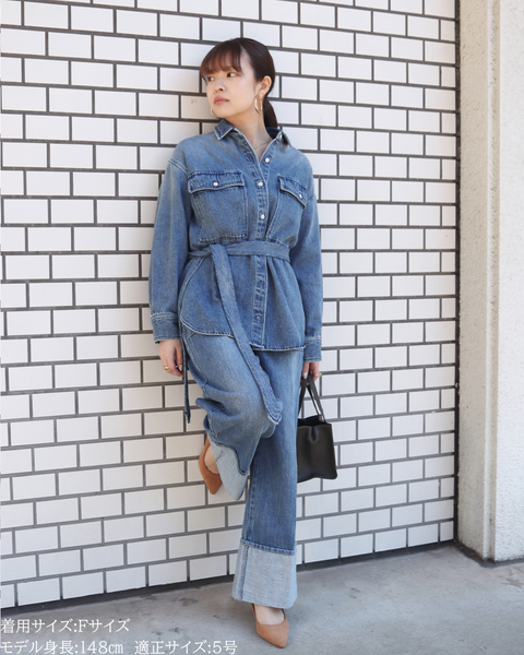 画像をギャラリービューアに読み込む, 小柄ブランド/低身長ブランド/低身長/小柄/小柄シャツ/デニムシャツ/リボンシャツ
