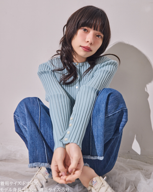 小柄/低身長/アンサンブルニット/リブニット/縦リブ/2wayカーディガン/白蝶貝ボタン/スタイルアップ/華奢見え/体型カバー/春ニット/秋ニット/夏インナー/着回し/147cm/小柄コーデ/低身長コーデ