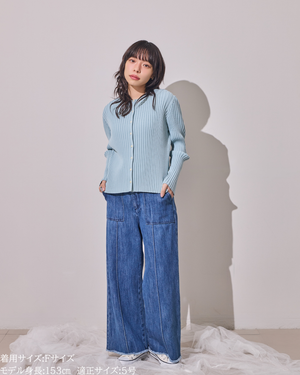 小柄/低身長/アンサンブルニット/リブニット/縦リブ/2wayカーディガン/白蝶貝ボタン/スタイルアップ/華奢見え/体型カバー/春ニット/秋ニット/夏インナー/着回し/147cm/小柄コーデ/低身長コーデ