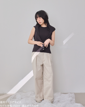 小柄/低身長/アンサンブルニット/リブニット/縦リブ/2wayカーディガン/白蝶貝ボタン/スタイルアップ/華奢見え/体型カバー/春ニット/秋ニット/夏インナー/着回し/147cm/小柄コーデ/低身長コーデ