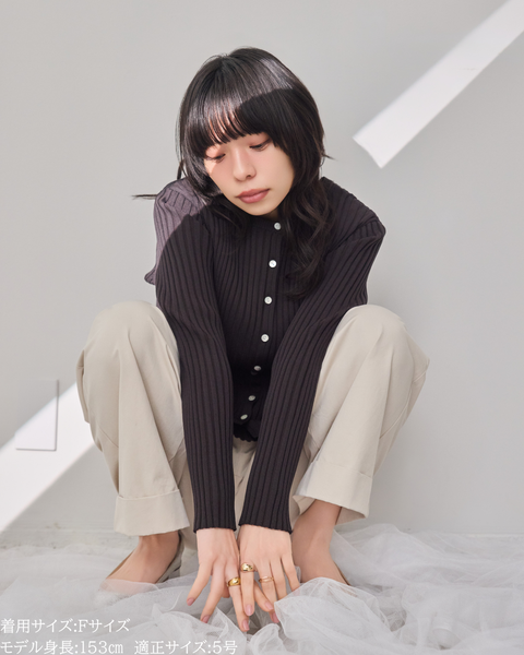 画像をギャラリービューアに読み込む, 小柄/低身長/アンサンブルニット/リブニット/縦リブ/2wayカーディガン/白蝶貝ボタン/スタイルアップ/華奢見え/体型カバー/春ニット/秋ニット/夏インナー/着回し/147cm/小柄コーデ/低身長コーデ
