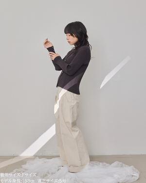 小柄/低身長/アンサンブルニット/リブニット/縦リブ/2wayカーディガン/白蝶貝ボタン/スタイルアップ/華奢見え/体型カバー/春ニット/秋ニット/夏インナー/着回し/147cm/小柄コーデ/低身長コーデ