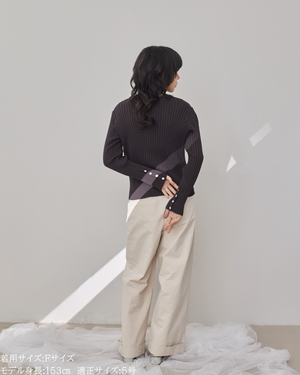 小柄/低身長/アンサンブルニット/リブニット/縦リブ/2wayカーディガン/白蝶貝ボタン/スタイルアップ/華奢見え/体型カバー/春ニット/秋ニット/夏インナー/着回し/147cm/小柄コーデ/低身長コーデ