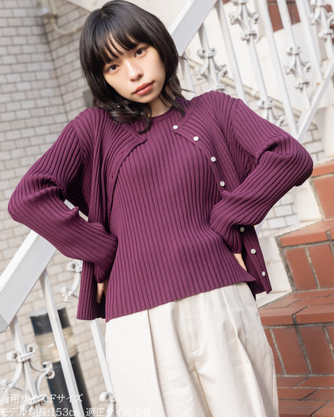 画像をギャラリービューアに読み込む, 小柄/低身長/アンサンブルニット/リブニット/縦リブ/2wayカーディガン/白蝶貝ボタン/スタイルアップ/華奢見え/体型カバー/春ニット/秋ニット/夏インナー/着回し/147cm/小柄コーデ/低身長コーデ
