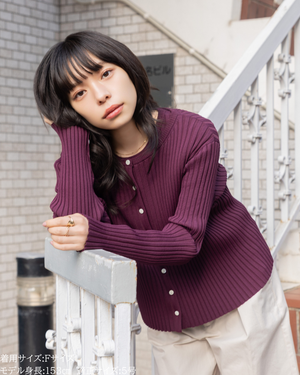 小柄/低身長/アンサンブルニット/リブニット/縦リブ/2wayカーディガン/白蝶貝ボタン/スタイルアップ/華奢見え/体型カバー/春ニット/秋ニット/夏インナー/着回し/147cm/小柄コーデ/低身長コーデ