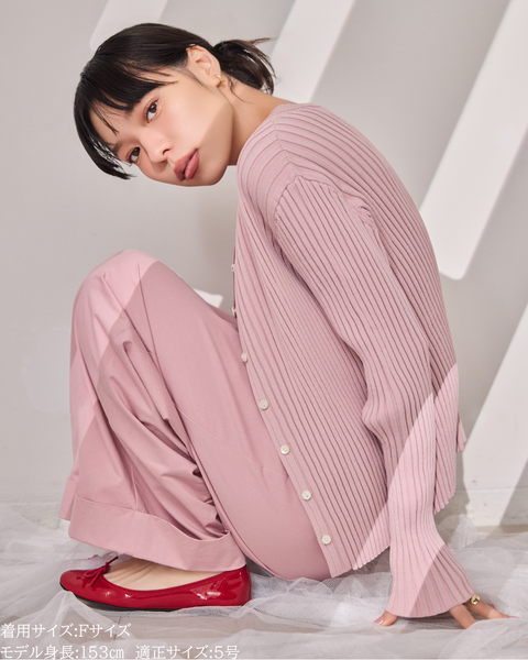 画像をギャラリービューアに読み込む, 小柄/低身長/アンサンブルニット/リブニット/縦リブ/2wayカーディガン/白蝶貝ボタン/スタイルアップ/華奢見え/体型カバー/春ニット/秋ニット/夏インナー/着回し/147cm/小柄コーデ/低身長コーデ
