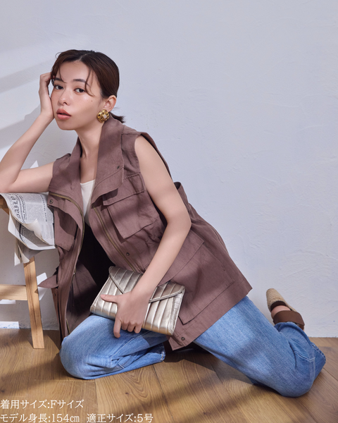 画像をギャラリービューアに読み込む, 小柄ブランド / 低身長ブランド / 低身長 / 小柄 / リネンサファリベスト / サファリベスト / リネンベスト / 低身長ベスト / 低身長セットアップ / セットアップ / 小柄ベスト / 低身長羽織り
