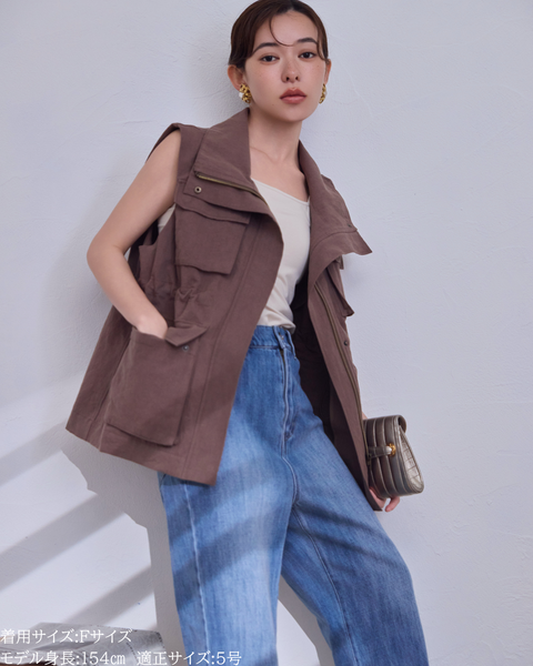 画像をギャラリービューアに読み込む, 小柄ブランド / 低身長ブランド / 低身長 / 小柄 / リネンサファリベスト / サファリベスト / リネンベスト / 低身長ベスト / 低身長セットアップ / セットアップ / 小柄ベスト / 低身長羽織り
