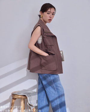 小柄ブランド / 低身長ブランド / 低身長 / 小柄 / リネンサファリベスト / サファリベスト / リネンベスト / 低身長ベスト / 低身長セットアップ / セットアップ / 小柄ベスト / 低身長羽織り