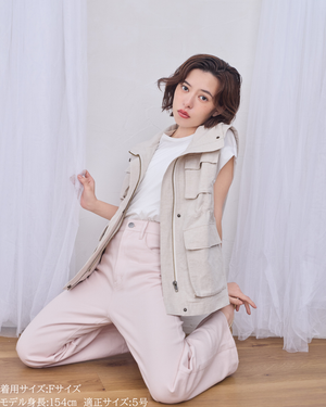 小柄ブランド / 低身長ブランド / 低身長 / 小柄 / リネンサファリベスト / サファリベスト / リネンベスト / 低身長ベスト / 低身長セットアップ / セットアップ / 小柄ベスト / 低身長羽織り