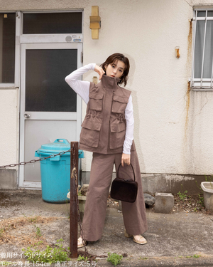 小柄ブランド / 低身長ブランド / 低身長 / 小柄 / リネンサファリベスト / サファリベスト / リネンベスト / 低身長ベスト / 低身長セットアップ / セットアップ / 小柄ベスト / 低身長羽織り