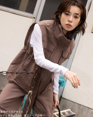 小柄ブランド / 低身長ブランド / 低身長 / 小柄 / リネンサファリベスト / サファリベスト / リネンベスト / 低身長ベスト / 低身長セットアップ / セットアップ / 小柄ベスト / 低身長羽織り