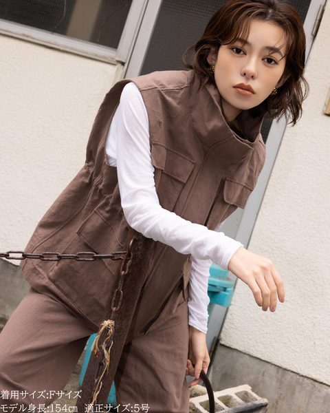 画像をギャラリービューアに読み込む, 小柄ブランド / 低身長ブランド / 低身長 / 小柄 / リネンサファリベスト / サファリベスト / リネンベスト / 低身長ベスト / 低身長セットアップ / セットアップ / 小柄ベスト / 低身長羽織り
