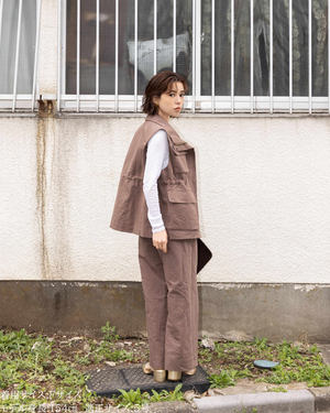 小柄ブランド / 低身長ブランド / 低身長 / 小柄 / リネンサファリベスト / サファリベスト / リネンベスト / 低身長ベスト / 低身長セットアップ / セットアップ / 小柄ベスト / 低身長羽織り