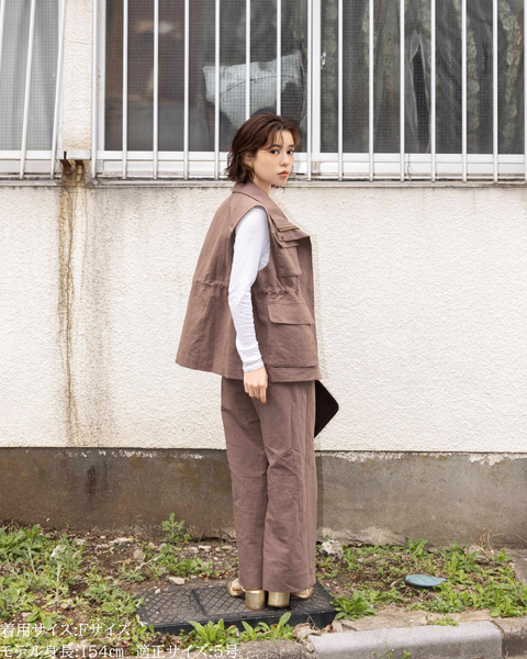 画像をギャラリービューアに読み込む, 小柄ブランド / 低身長ブランド / 低身長 / 小柄 / リネンサファリベスト / サファリベスト / リネンベスト / 低身長ベスト / 低身長セットアップ / セットアップ / 小柄ベスト / 低身長羽織り
