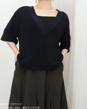 147_ichi_yon_nana】深Vニットプルオーバー｜体型カバー・すっきり