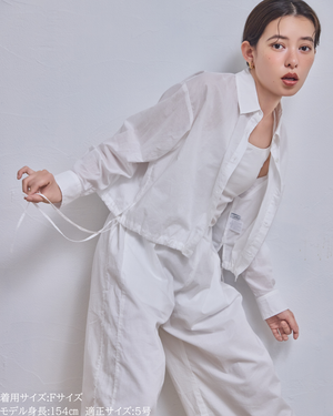 シャツ/小柄/シアーシャツ/コットンシャツ/ショート丈/夏ブラウス/低身長コーデ/セットアップ