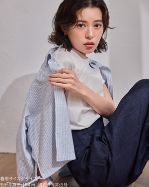 シャツ/小柄/シアーシャツ/コットンシャツ/ショート丈/夏ブラウス/低身長コーデ/セットアップ