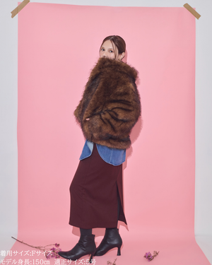 ファーコート/フェイクファーコート/ 小柄さん/小柄向け/ 低身長/低身長コーデ/ファーアウター/ファージャケット/ブラウンコート/冬アウター/レディースコート/レディースアウター/大きく見えない