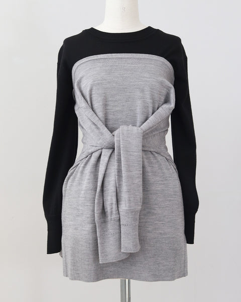 画像をギャラリービューアに読み込む, 低身長向けトップス/低身長用/小柄ワトップス/小柄用/147㎝/SSサイス/XSサイズ/インナー/クルーニット/低身長/ウール/ウールインナー/カーデ風ストール付き/デザインニット
